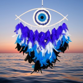 Holmgren Evil Evil Dream Catcher - Blue Evil Eye Decor for Bedroom, Evil Eye Wall Art for Home Room Decor Hanging Ornament, Good Luck Gifts for Family