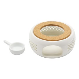 Hsthe Sea Teapot Warmer for Teapot Ceramic Teapot Warmer with Cork and Spoon White Tea Warmer for Heating Tea and Coffee