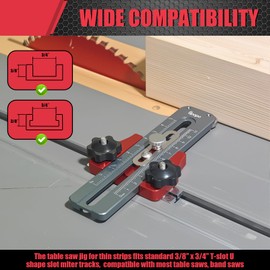 Upgraded Table Saw Thin Rip Jig Guide for Cutting Repetitive Narrow Strips, Fast & Precise Thin Strip Cutting for 3/4" x 3/8" T-Slots, Compatible with Table Saws, Band Saws & Routers