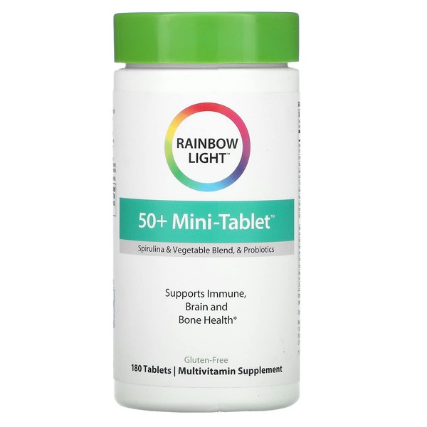 Rainbow Light - 50+ Mini-Tablet Food-Based Multivitamin - Age-defense Formula Probiotic and Antioxidant Formula; Vitamins and Minerals Support Immune, Heart, Skin, Eye, Bone and Prostate - 180 Tablets