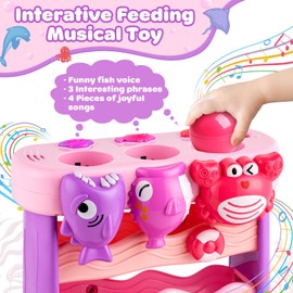 V-Opitos Musical Toys for Toddler 1, 2, 3 Years Old, Feeding Interactive Toys for Baby 9-12 Months, 6 7 8 9 10 12+ Months, Montessori Education Toy, Perfect Christmas Birthday Gifts Boy & Girl (Pink)
