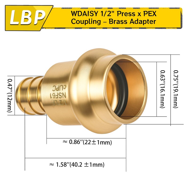 wdaisy 12 Pack 1/2" ProPress x 1/2" PEX Crimp Coupling