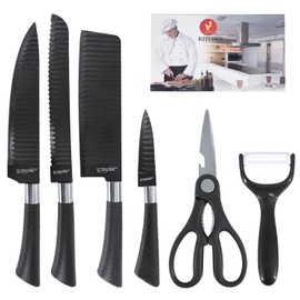 6pcs Stainless Steel Kitchen Knife Set, Nonstick Ceramic Coating Wave Blade, Rustproof Sharp Chef Knife for Cooking Restaurant