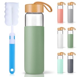 Yomious 25 Oz Borosilicate Glass Water Bottles with Silicone Sleeve BPA Free, Dishwasher Safe - Reusable Clear Glass Drinking with Leak Proof Bamboo Lid | Perfect Gym Water Bottles for Men & Women