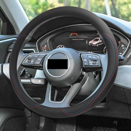 ramuel Compatible with Toyota Car Steering Wheel Covers, Premium Leather with Anti-Slip Patterns Protective Covers, Automotive Interior Decoration Accessories (Black)