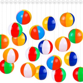 40 Pcs 9 Inch Hanging Inflatable Beach Balls Blow Up Pool Ball Toys Inflatable Rainbow Beach Ball with Hooks for Hawaiian Summer Beach Pool Decors