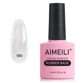 AIMEILI 5-in-1 Gel Nails: Rubber Base Coat, Sheer Color, UV LED Soak Off, Elastic Rubber Base Nail Strengthener with Rhinestone Glue - (580) 10ml