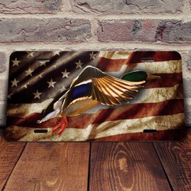 Duck with American Flag Hunting Vanity Front License Plate Tag Printed Full Color KCFP063