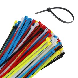Pack of 100 Cable Ties Resealable 200 x 4 mm, Coloured Cable Ties UV-Resistant & Tear-Resistant, Colours Red/Yellow/Blue/Green/Black/White
