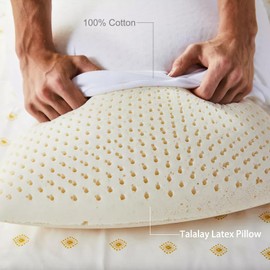 ECQOLRA 100% Natural Talalay Latex Pillow, Luxury Standard Size Medium Support Sleeping Bed Pillow for Side, Back, and Stomach Sleepers, Extra Soft Latex Foam Pillow, Removable Breathable Cotton Cover