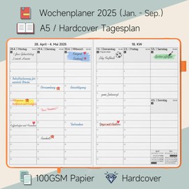 JAYSOO® Calendar 2025 Weekly Planner 21 x 14.5 cm Daily Plan and Timetable, 12 Month Diary Hardcover (Jan-Dec. 2025) for Work, Learning and Family Plan - Orange
