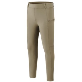 MoFiz Girls Breeches Horse Riding Pants Summer Kids Equestrian Pull On Horseback Tights Zip Pocket Youth Schooling Khaki Large