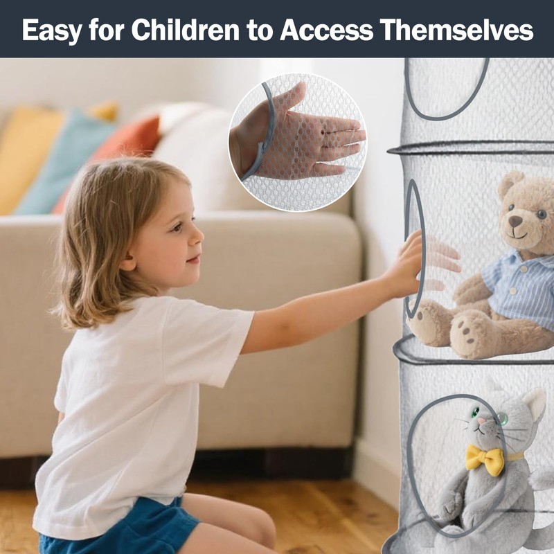 DIBALIYI 2 PCS Hanging Mesh Storage Net, 4 Tier Teddy