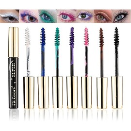 Colored Mascara, 7 Colors Colorful Mascara Set, Waterproof and Smudgeproof Longlasting Mascara for Eyelashes, Cruelty Free Vegan Eye Makeup(Black Brown Blue Purple Green White Pink)