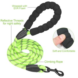 UsunyVora Rope Dog Leash 6 FT for Puppy and Small Dogs,Heavy Duty Dog Rope with Comfortable Padded Handle,Waterproof Dog Leash for Walking,Reflective Nylon Dog Leash,Green