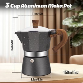 Vaolvpant 3 Cup Aluminum Moka Pot Classic Stovetop Espresso Coffee Maker 150ml 5oz Coffeemaker Percolator Mocha Express Preferred Cafe Makers for Italian and Cuban Café Brewing Gray