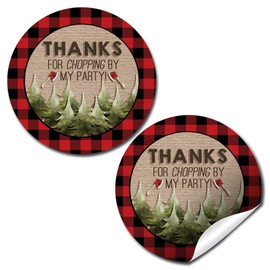 Rustic Lumberjack Thank You Birthday Party Sticker Labels, 40 2" Party Circle Stickers by AmandaCreation, Great for Party Favors, Envelope Seals & Goodie Bags