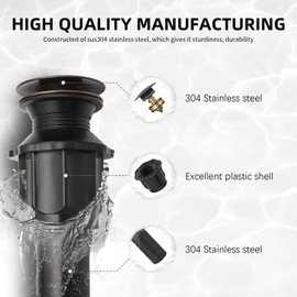 Bathfinesse Bathroom Sink Stopper, Pop Up Drain for Bathroom Sink, Bathroom Sink Drain without Overflow, Oil Rubbed Bronze