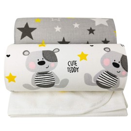 Next to me Baby Crib Sheets – 3pc Baby Bed Set with 2 Fitted Sheets and 1 Waterproof Mattress Protector – Cotton Fitted Crib Sheet – Selemavi Baby Sheets (Cute Teddy and Stars, 50x83 cm)