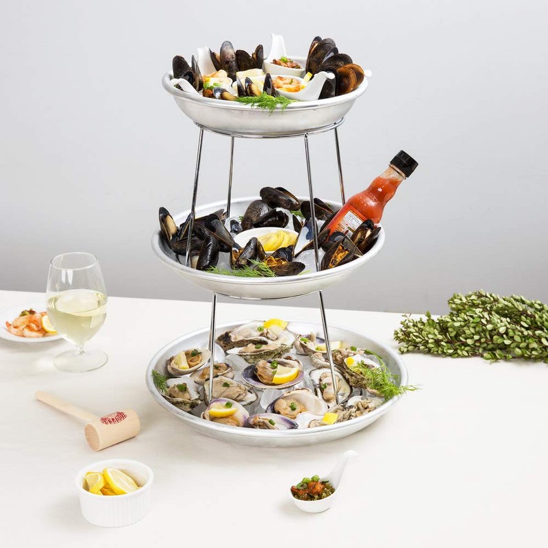 TableTop King 3-Tier Seafood Tower Set with Mini Aluminum Trays