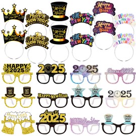 DPKOW New Years Eve Party Favor Supplies 2025 Accessories New Year Party Paper Glasses Headbands Happy New Year Decor 2025