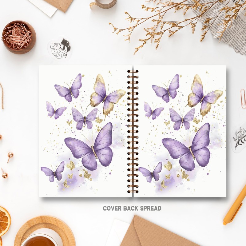 Foritho Purple and Gold Butterfly Notebook, Preppy Butterfly Journal for