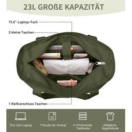 Kalidi Shopper Bag Handbag Large with 15.6 Inch Laptop Compartment for Work, University, Travel, Beach Bag, Work Bag, Uni Bag, Green, L