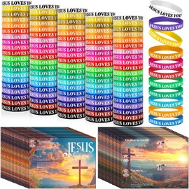 Jerify 100 Sets Jesus Loves You Silicone Wristbands with Bible Verse Cards Christian Rubber Bracelets Inspirational Christian Religious Party Favor Gift for Men Women Church Supplies