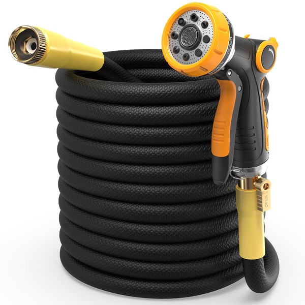 Flexible Garden Hose 50 ft - Lightweight Strong Triple Fabric (Patent Pending) & Spray Nozzle & Holder Set - Heavy Duty Kink-Free Hoses - Your Outdoor Water Companion