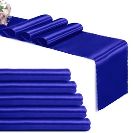 Eychei Set of 5 Royal Blue Satin Table Runners, 12" x 108" Long Bright & Smooth Table Runner with Scalloped Edges, Satin Table Cloth Table Runner Decor for Wedding, Party, Banquet