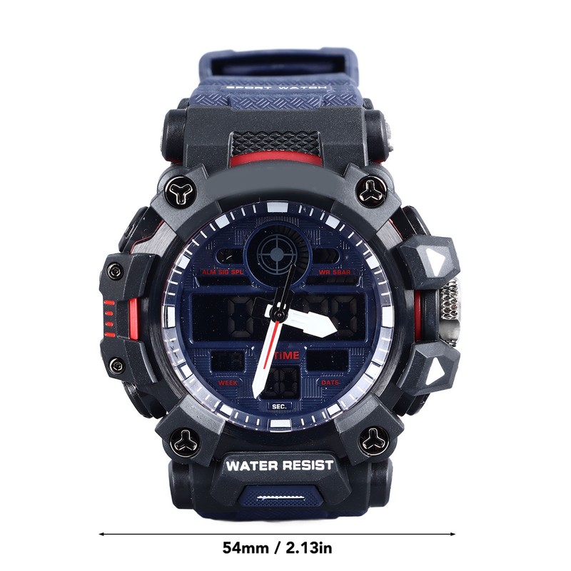 Men Digital Sports Watch Stopwatch Calendar Alarm Function Dual Time