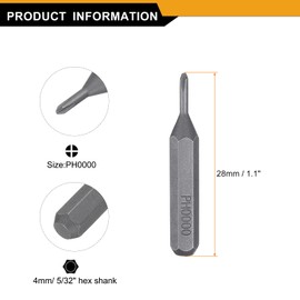 sourcing map 5pcs PH0000 Phillips Screwdriver Bit 5/32" Hex Shank 28mm Length Magnetic Cross Head Hex Bits S2 Steel Screw Driver Bit for Electric Manual Screwdrivers Precision Repair