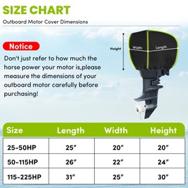 600D Heavy Duty Waterproof Outboard Motor Cover,Fade and Crack Resistant Boat Motor Cover - Fit for Motor 25-50HP,Boat Engine Hood Covers with Reflective Strips (Black)