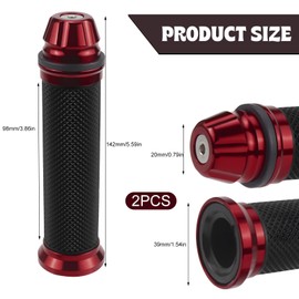 Motorcycle Handlebar Grips Pack of 2 Motorcycle Grips 1 x 22 mm + 1 x 24 mm (7/8 1 Inch) Grips Motorcycle Motorcycle Grips Rubber Grips Aluminium for Scooters Mopeds (Red)
