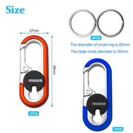 Qiyiche Pack of 2 Key Ring Carabiner, Car Key Ring with 4 Key Rings, Stainless Steel Key Carabina, Mini Outdoor Tools, Unisex