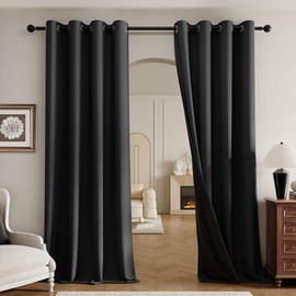 Beauoop Blackout Curtains for Living Room Black Curtains 90 Drop Herringbone Textured Eyelet Curtains for Bedroom Thermal Insulated Noise Reducing Window Curtain Drapes 2 Panels
