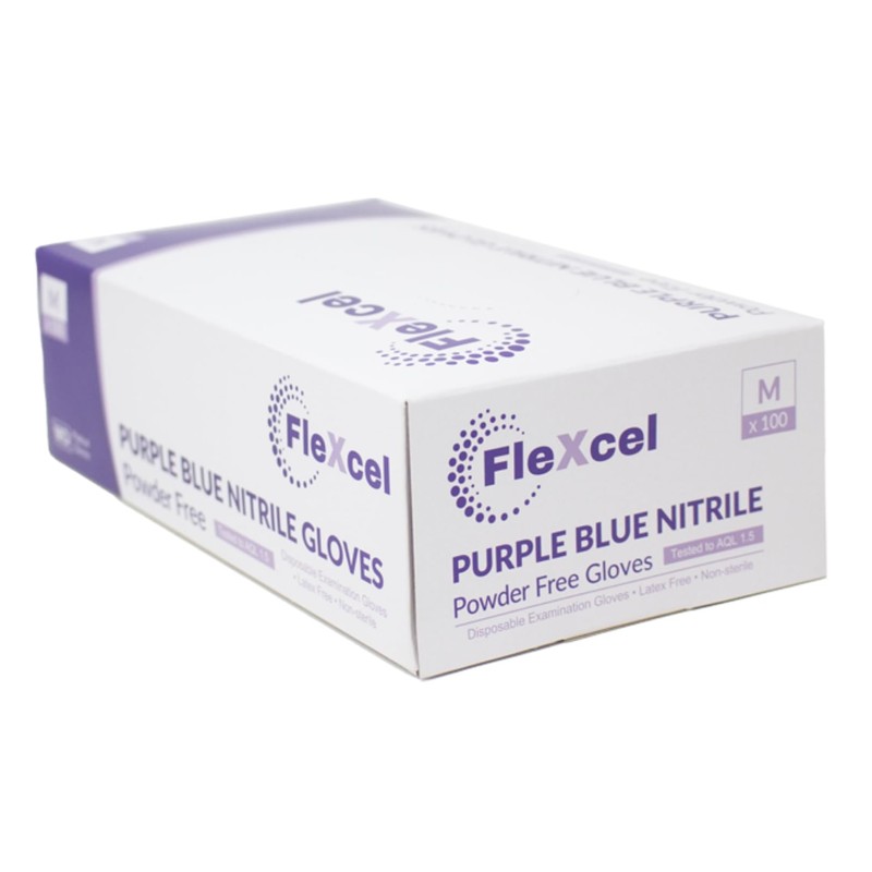 FleXcel Powder Free Nitrile Gloves, Purple, Small - Medical-Grade, Latex-Free,