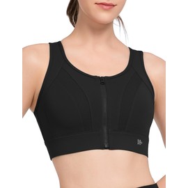 Yvette Sports Bra Adjustable Straps X-Back Strong Hold Fitness Jogging Bra, black