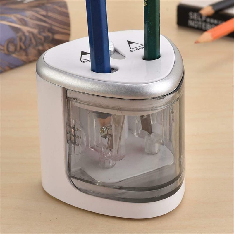 SUPERTOOL Electric Pencil Sharpener Automatic Sharpener Double Hole Silver Stationary