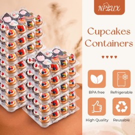 NPLUX 12 Count Cupcake Containers 12 Pack Cupcake Holders with Detachable Tall Dome Lids Clear Plastic Stackable Cupcake Boxes for 144 Cupcakes, BPA Free, Standard Size