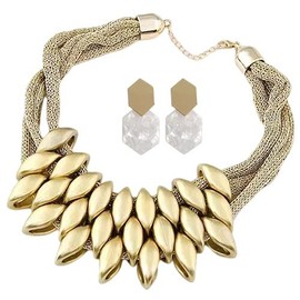 MMonesu African Statement Necklace Bib Choker Necklaces Gold Collar Necklace Chunky Choker National Tribal Necklace Jewelry for Women (Gold) (Gold)