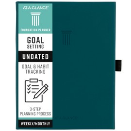 AT-A-GLANCE Foundation Goal Setting Planner, Undated Weekly & Monthly Journal, Track Progress, Create Habits, 5-3/4" x 8-1/4", Blue (FD2-200-20)
