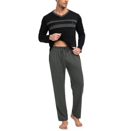 Nieery Men's Pyjamas Sets Premium Cotton Pyjamas for Men's Nightwear Breathable Mens Loungewear Comfortable Sleepwear Pjs Set Black M