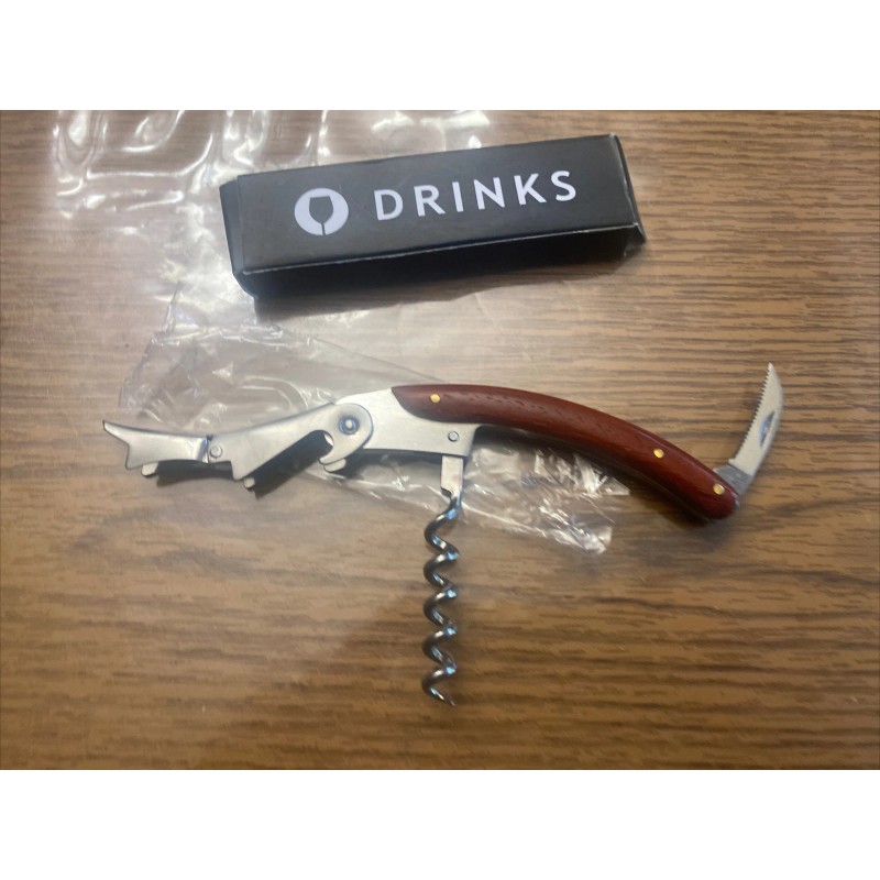 DRINKS Corkscrew Wine Bottle Opener Waiters Key Wood Double Hinged