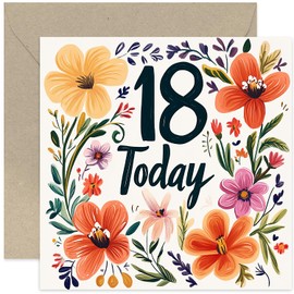 Botanical 18th Birthday Card for Her - Teenager Adult Female BDay Gifts for Daughter Granddaughter Sister Niece Women Girl - Bold and Colourful Keepsake - Blank Inside for Personal Message