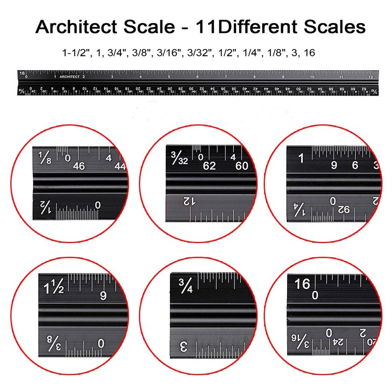 BTSKY 3 PCS 12" Architectural & Engineering Imperial Architect Scale