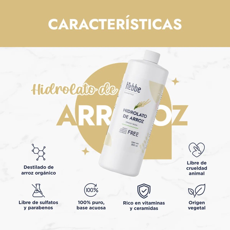 Hidrolato Arroz Hebbe Tónico Facial Orgánico 500ml Todo Tipo Piel