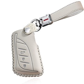 HIBEYO Leather Key Fob Cover for LEXUS ES350 ES350 F SPORT ES350 LUXURY ES300H LS350 LS500 LS500H LS500 F SPORT UX200 UX250H LC500 LC500H Car Key Case Keychains Accessories-White