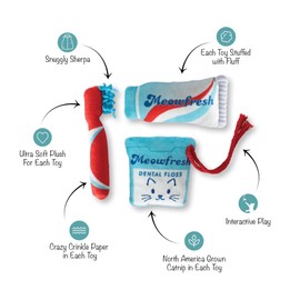 Fringe Studio Plush Cat Toy Set, Minty Fresh, Mini 3 Piece Set, Pet Shop Collection (904031)
