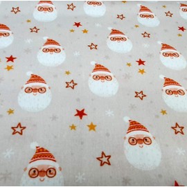 Children's Christmas Fabric - Happy Santa Father Christmas Face & Stars on Beige Background 100% Cotton 59" Wide (47268MSA)